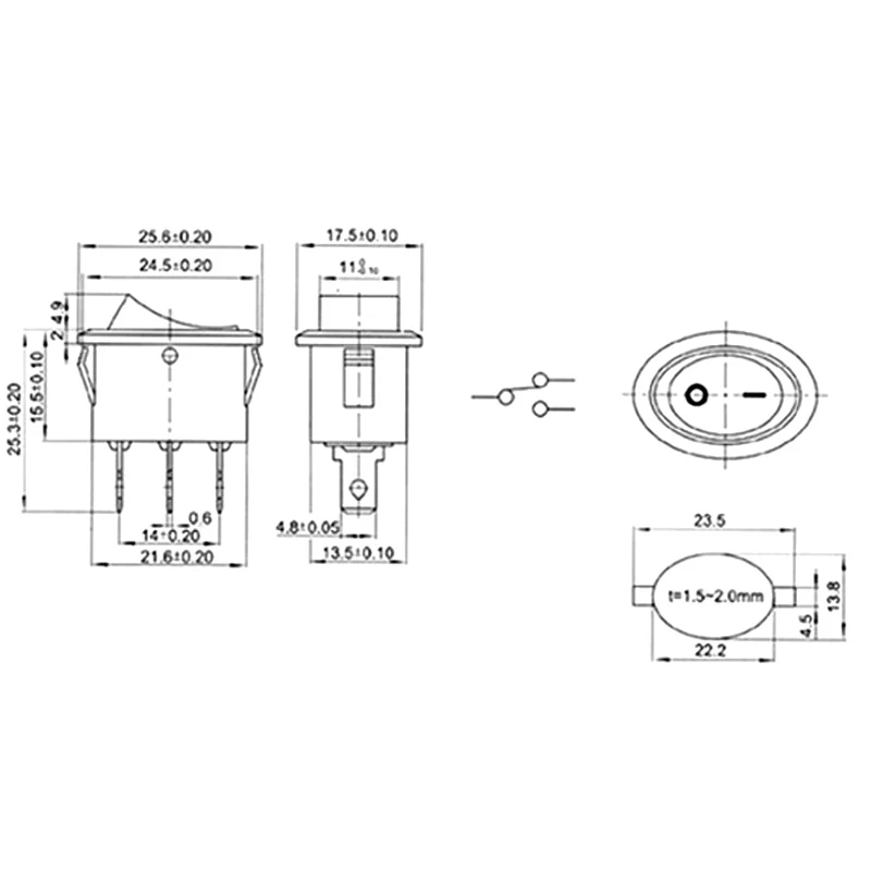 2pcs Black Oval Round 3pin On Off Rocker Switch With Red Light KCD1 Electrical Contact Switch Push Button Switch 10A 250V 125V