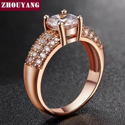 Micropave Setting 7mm 4 claws 1.5ct AAA+ CZ Wedding Ring Rose Gold Color Luxury Jewelry Women ZYR105