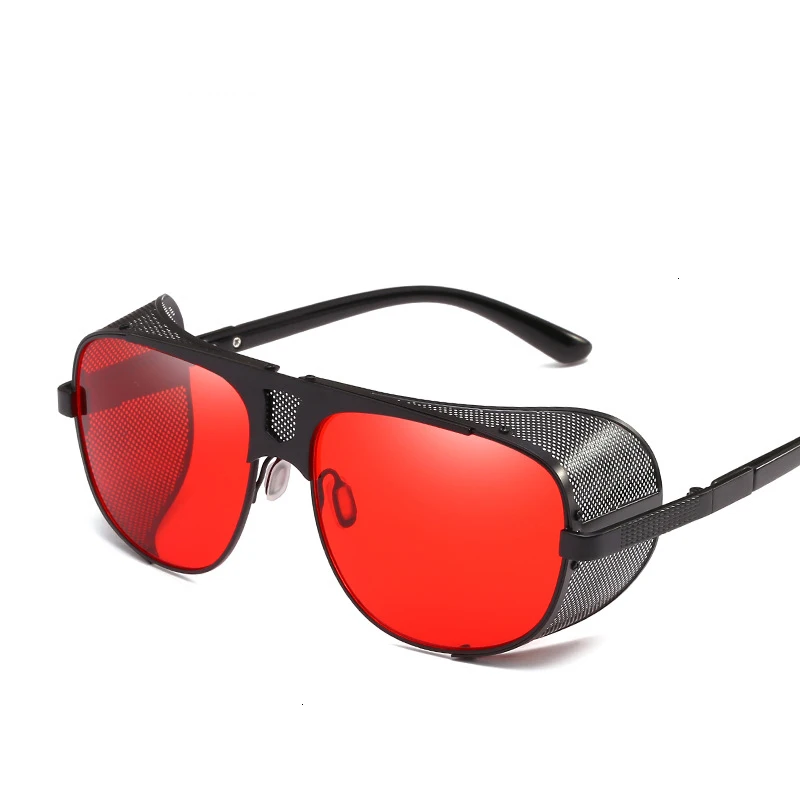 Side Shield Steampunk Sunglasses Men Luxury Brand  Vintage Windproof Goggle Red Sun Glasses Male Oversized Men Sunglasses