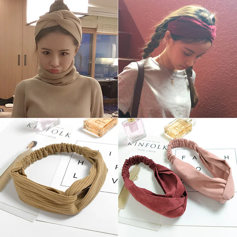 Fashion Headband Hair Accessories Cross Knot Elastic Hair Bands Vintage Suede Women Grils Soft Solid Printed Headband hair band