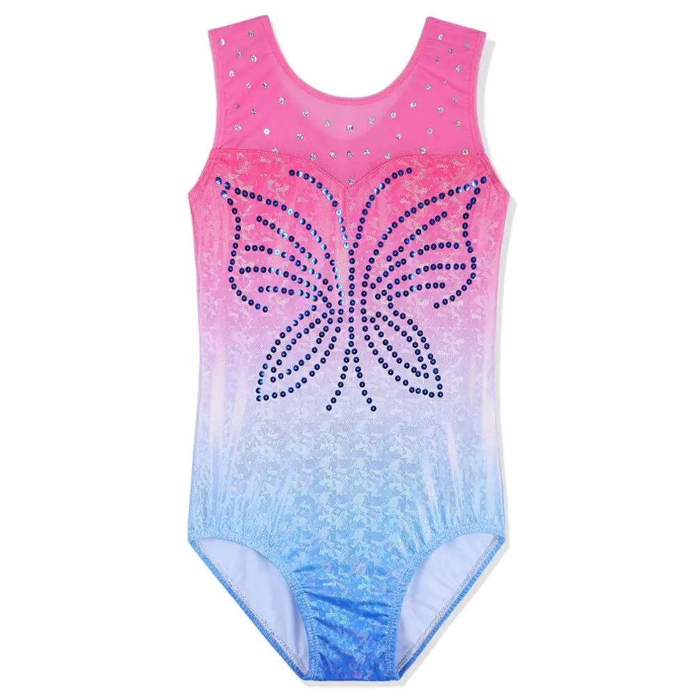 BAOHULU paillettes farfalla balletto body senza maniche gradiente rosa blu ginnastica pratica costumi abbigliamento da ballo professionale