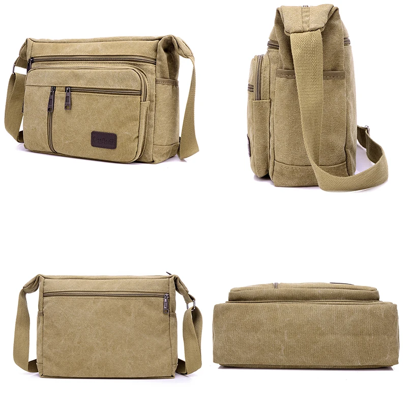 Male Shoulder Sling Working Bags Bookbag Briefcase Canvas Crossbody Shoulder Bag Men Zipper Casual Travel Messenger Pack