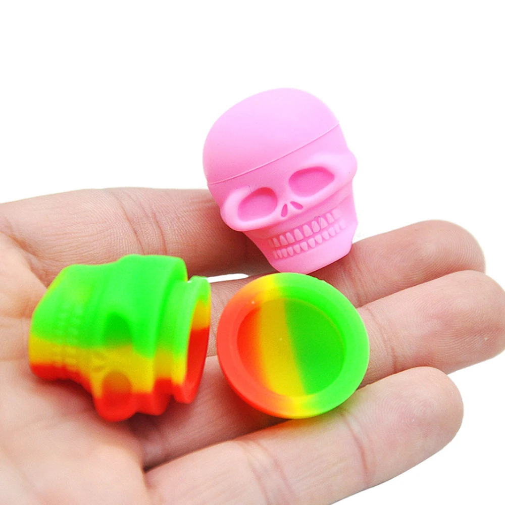 10Pcs Silicone Container Skull Shape 3ml Storage Oil Jar Box Nonstick Wax Portable KitchenTobacco Smoking Smoke Accessories