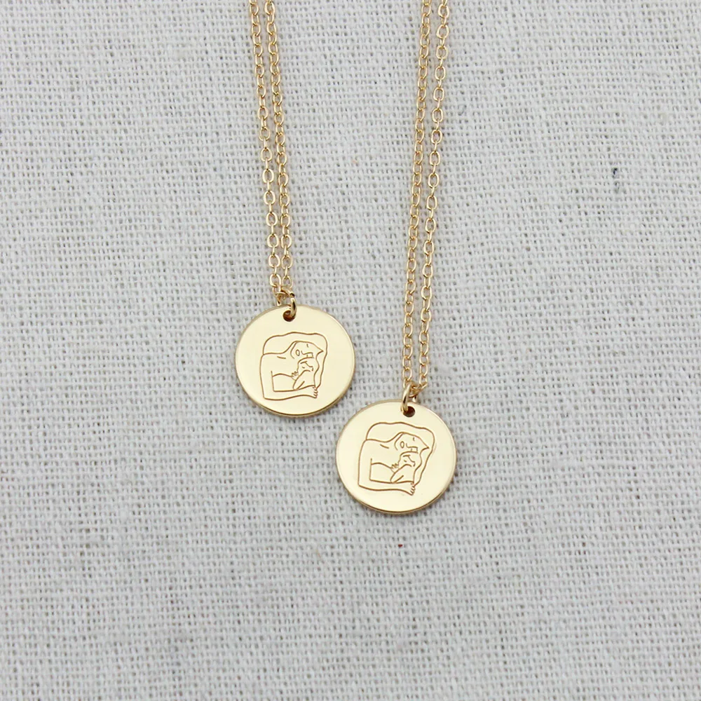 Delicated   Plated Mother Motherhood New Baby Disc Necklace Jewelry Gift for Mom Mother Child 15mm