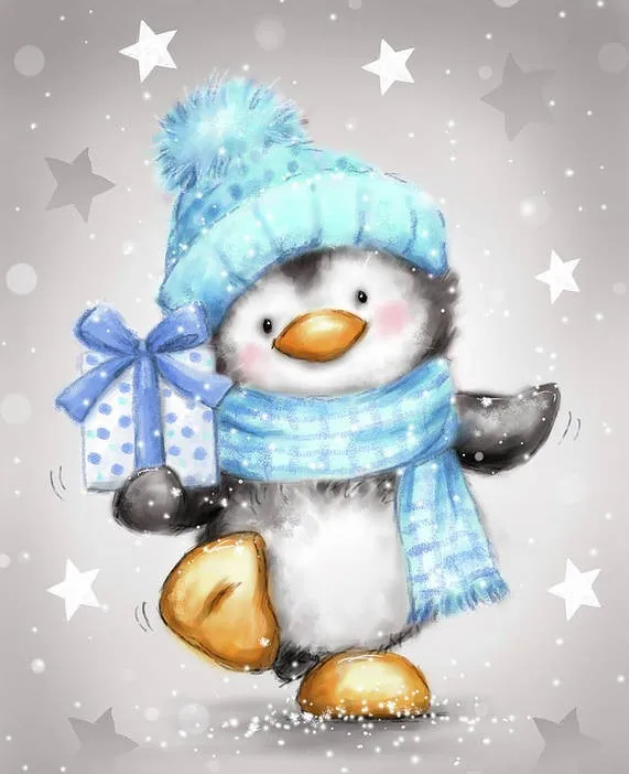 

JMINE Div 5D Penguin Snow Christmas Full Diamond Painting cross stitch kits art High Quality Cartoon 3D paint by diamonds