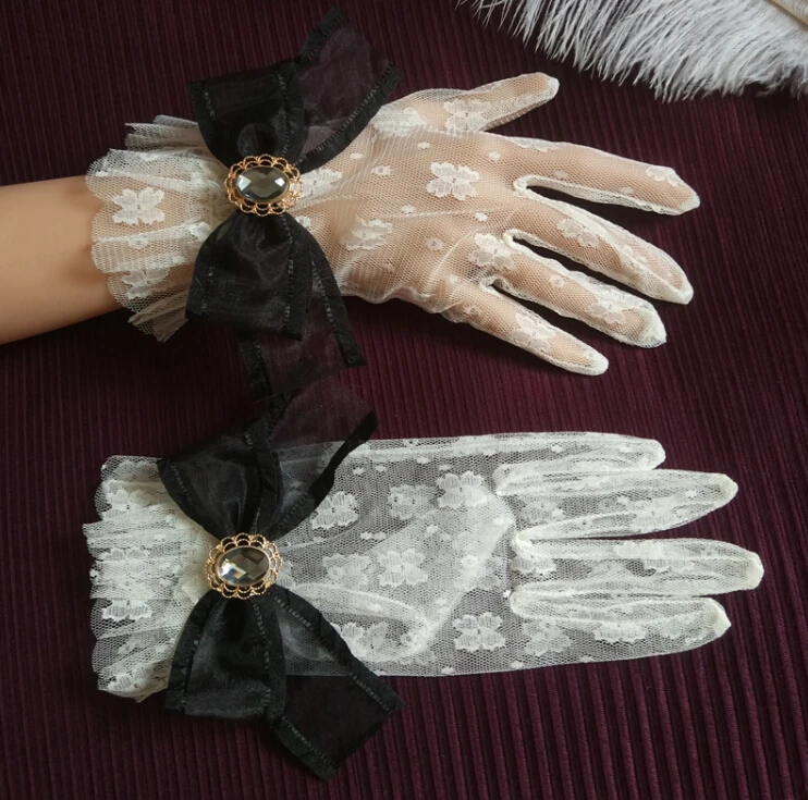 Women's sexy transparent big bow flower lace glove female spring summer thin sunscreen club party dancing driving glove R3114