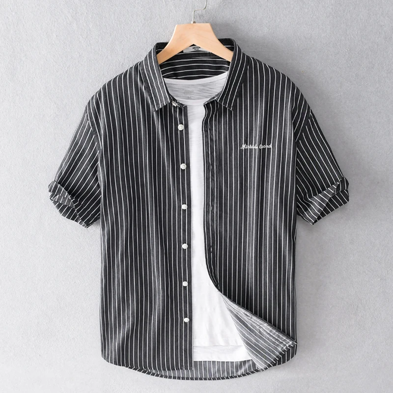 New designer Italy striped casual men shirt cotton white shirts for men comfortable brand fashion tops mens chemise camisa
