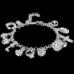 Hot Street fashion silver color fine Zircon heart key Pendant Bracelet for woman party Gifts wedding accessories Jewelry