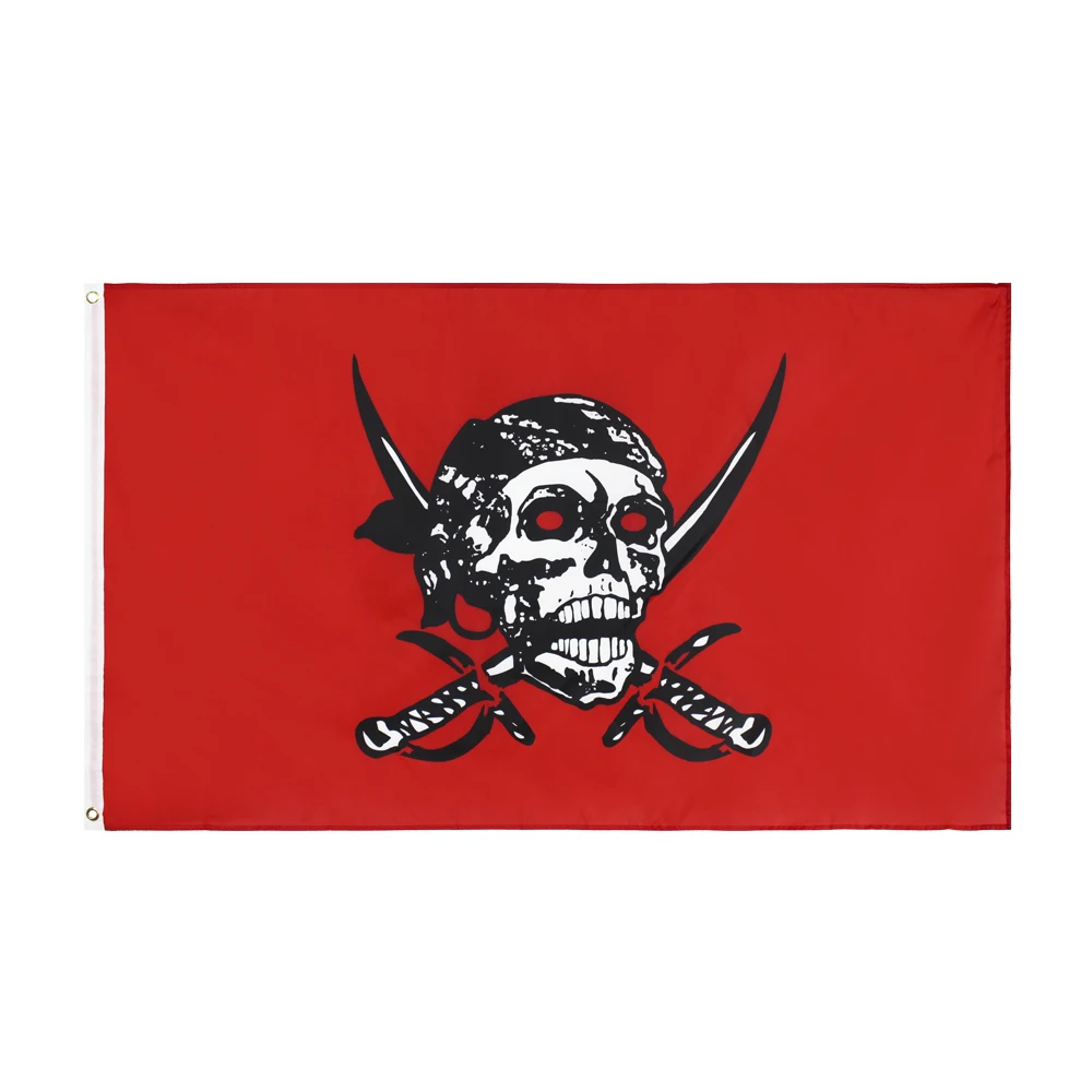 Yehoy hanging 90*150cm Red Caribbean Jolly Roger Pirate Flag with Brass Grommets