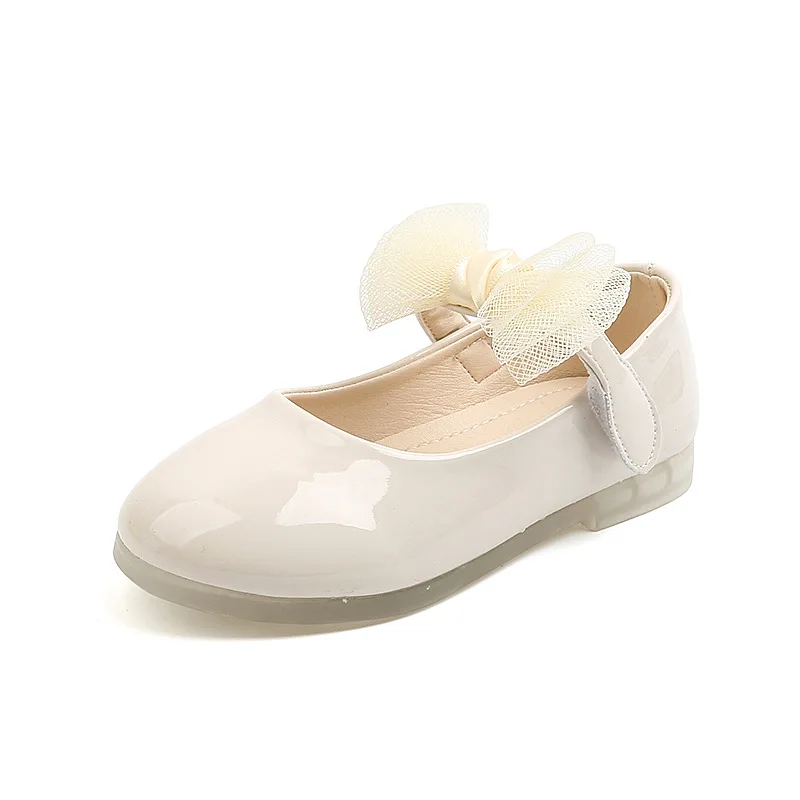 Chaussures en cuir PU verni avec nœud papillon en dentelle pour enfants, plates pour filles en bas âge, flambant neuf, printemps-automne, 2023