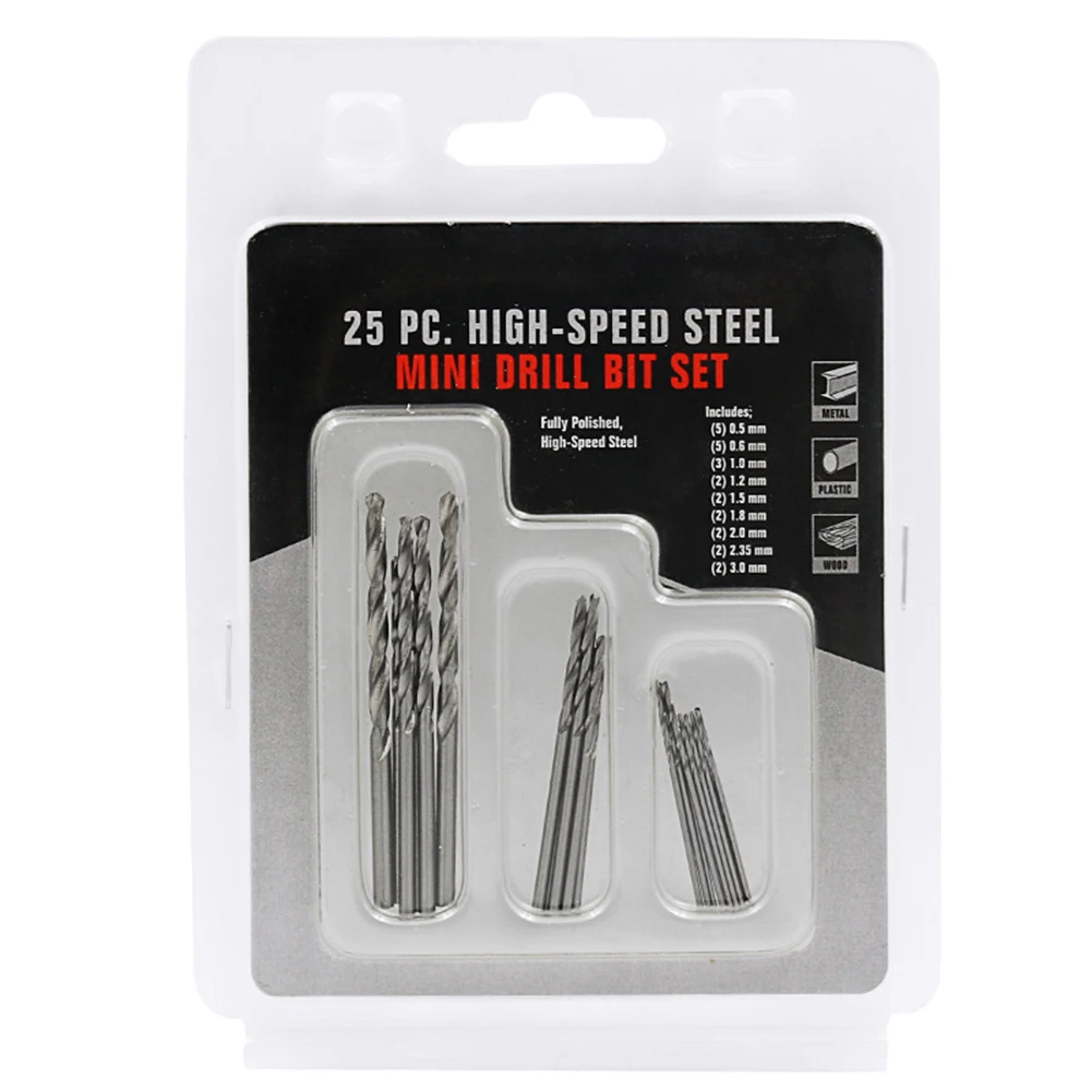 Juego de brocas helicoidales recubiertas de titanio, herramienta de carpintería con cambio de vástago redondo, acero de alta velocidad HSS, 10 piezas/25 piezas, 0,5-3mm