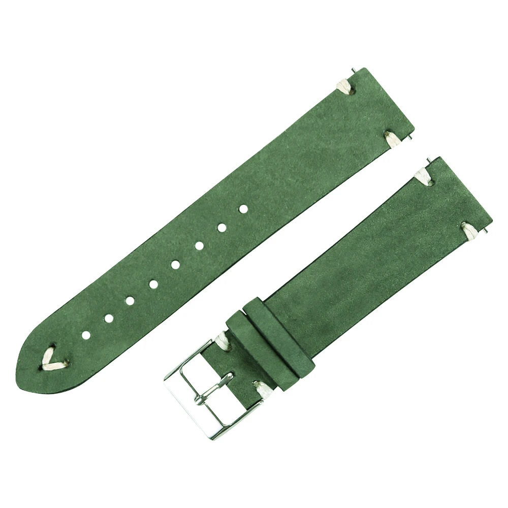 Matte Leather Watch Band Strap 20mm 21mm Green Dark-brown Seude Leather Watch Straps Soft Handmade Wrist bands For Watch