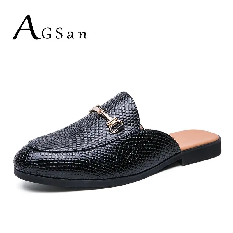 AGSan Men Mules Designer Loafers Smoking Shoes Leather Lazy Shoes Slip On Flats Driving Shoes Summer Fashion Party Shoes for Men