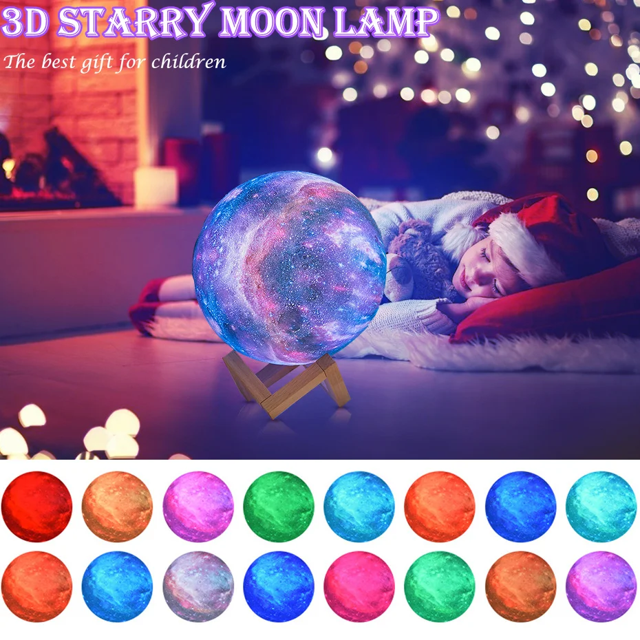 3D Print Moon Lamp 16 Colors 8cm 15cm 20cm Night Light USB Rechargeable Starry Sky Moon Decoration Lights Touch Remote Control