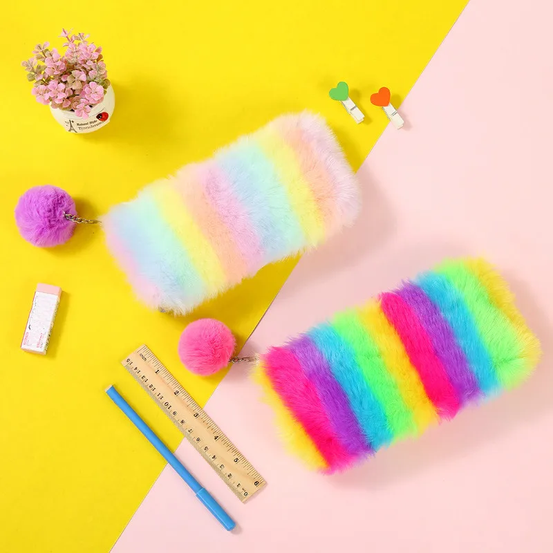 Rainbow Plush Pencil Case Quality School Supplies Stationery Gift Pencilcase School Cute Pencil Box School Tools Gifts