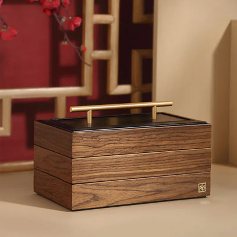 

Luxury Wood Jewelry Box With Handle 3Layers Velvet Necklace Ring Earring Jewellery Case Organizer Wooden Storage Boxes