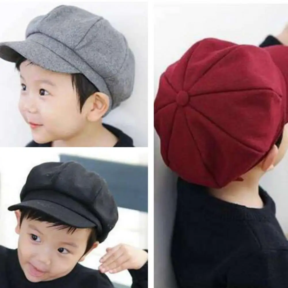 Fashion Kids Adult Unisex Solid Color Octagonal Peaked Cap Painter Beret Hat