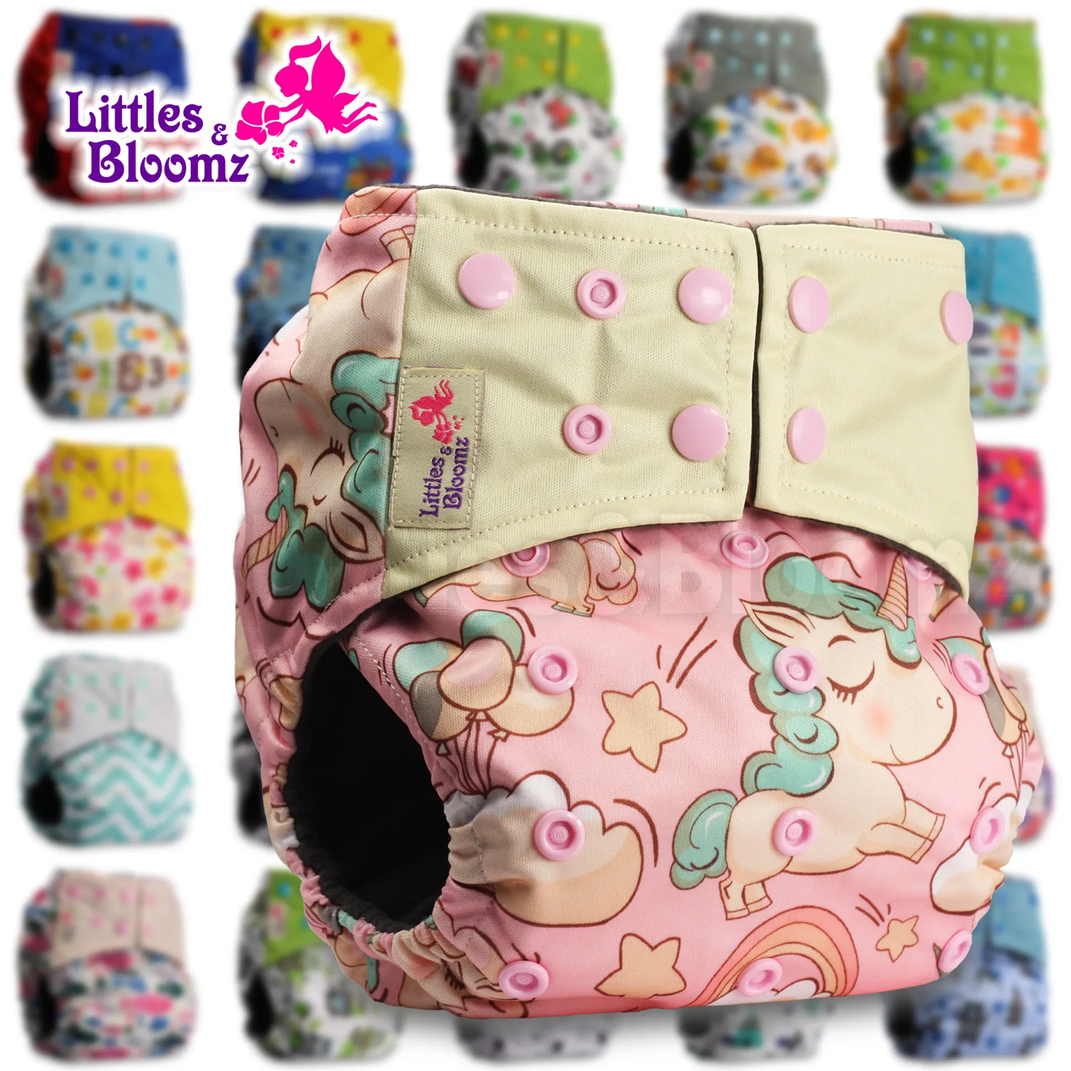 [Littles&Bloomz] Baby Washable Reusable Pocket Cloth Nappy Bamboo Charcoal One Size Diapers Cover Wrap Inserts