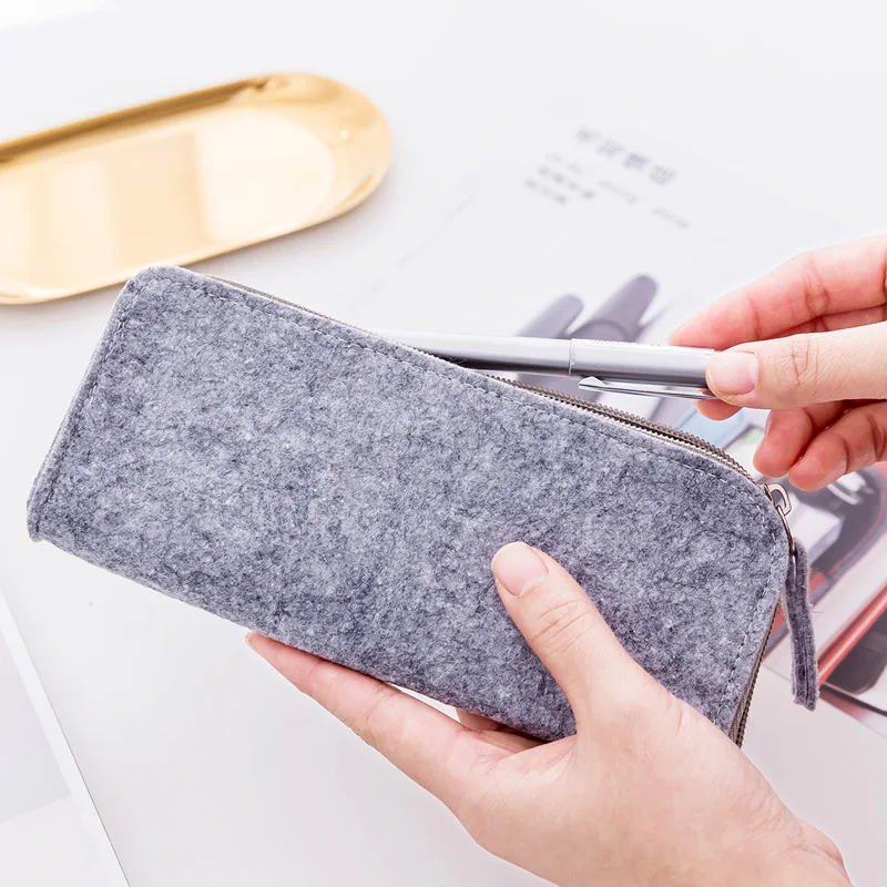 Ginflash Simple Felt pencil bag fabric pencil case box School Supplies Office Supplies pouch stationery storage zipper