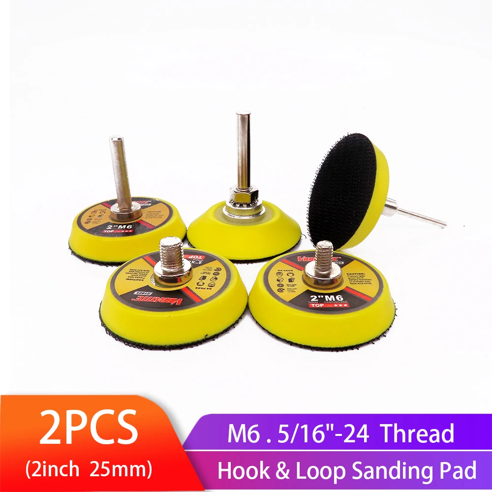 

2pcs 2Inch 50mm Back-up Sanding Pad 3mm Shank or M6 5/16"-24 Thread Hook and Loop Sanding Discs for Dremel Accessories