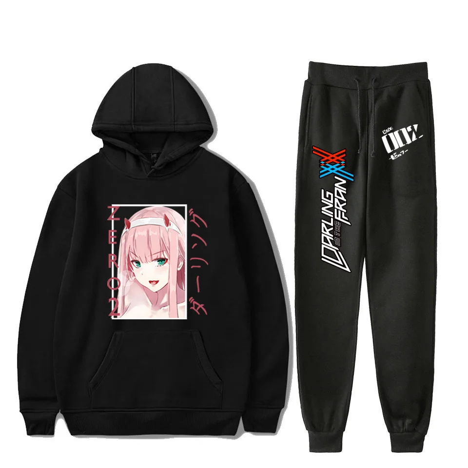 Zero Two Pants Suit Anime Cosplay Darling In The Franxx Cute Print Oversized Hoodies And Sweatpants Hooded Sweatshirt Tracksuits