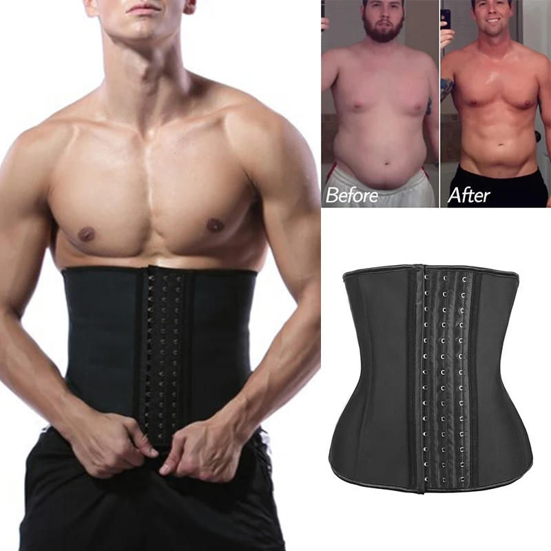 Latex Waist Trainer Men Body Shaper 9 Steel Bones Tummy Control Shapewear Waist Cincher Slimming Belt Corset Sweat Trimmer Strap