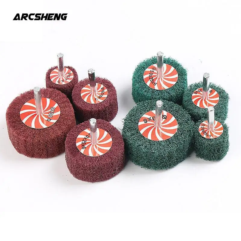 1Pcs 6MM Shank Non-woven Flap Sanding Wheel Fiber Abrasive Scouring Pad Polishing Grinding For Metal Cleaning Head Nylon