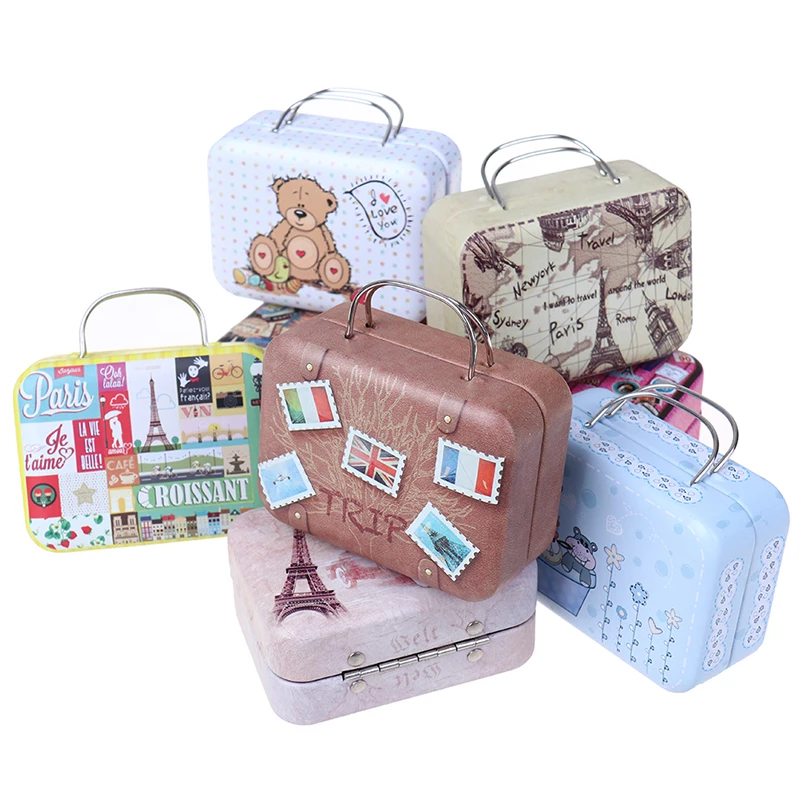 New Metal Mini Suitcase for Dolls Miniature Toys Trunk Dollhouse Decoration Lovely Small Clutch Jewellery Box Doll Handbag