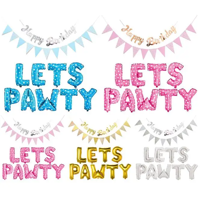 LETS PAWTY Foil Balloons Birthday Party Decoration Kids Alphabet Pet Dogs Cats Gift Pink/Blue Air Balloons Baby Shower Supplies