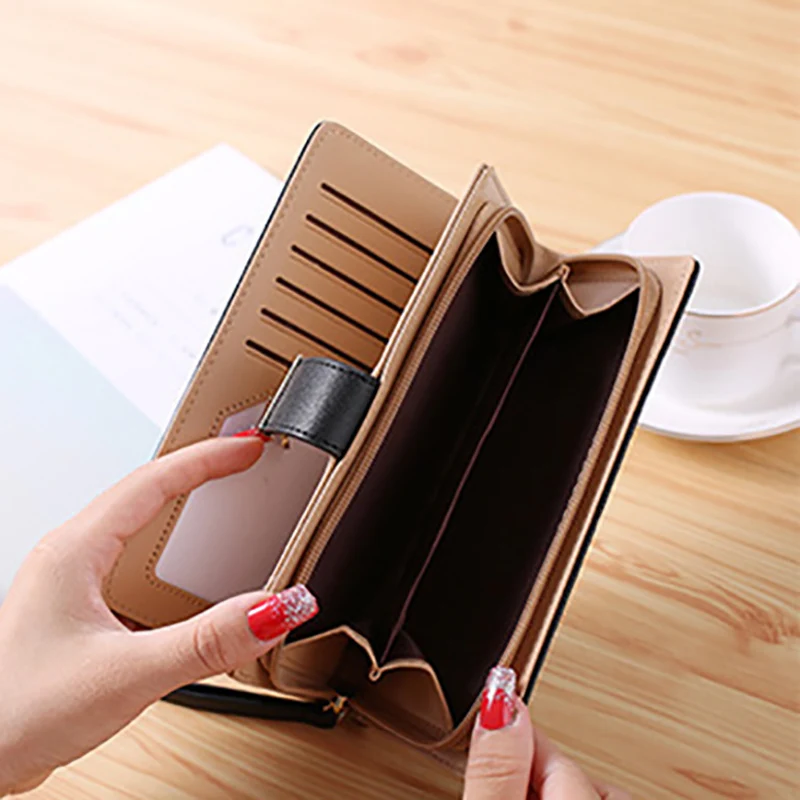 Many Departments PU Leather Long Wallet for Women Lady Purse High Quality Female Wallets Card Holder Clutch Hollow Out Leaves image 4