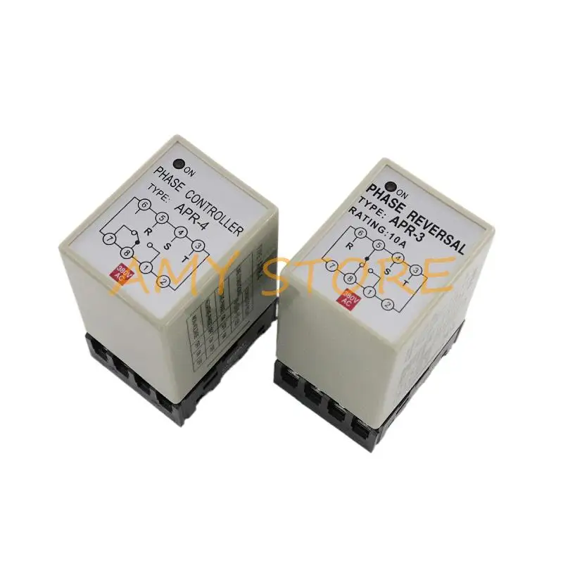 LED Indicator AC 380V 220V Reverse Three-Phase Voltage Phase Sequence Protection Controller Relay APR-3 APR-4 w Socket PF083A