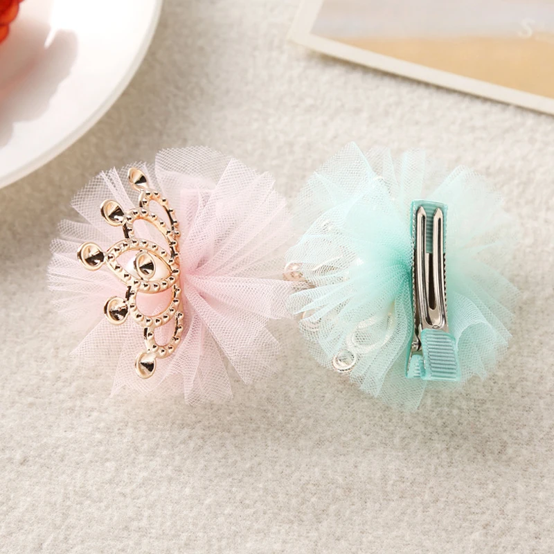 2pcs/lot Baby Girls Princess Crown Hair Clip Flower Bud Hairpins Headwear Hair Accessories