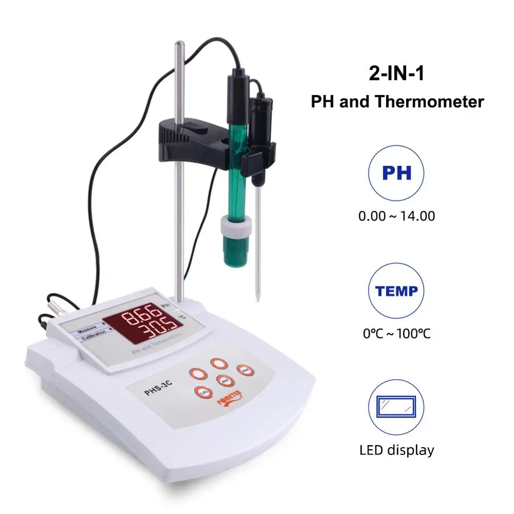 Medidor de acidez de calibración automática de escritorio PHS-3C, medidor de PH/termómetro 2 en 1, tetester de PH Digital, analizador de calidad del