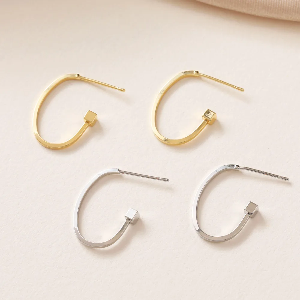 4PCS 14k Gold Plated C-shaped Oval 925 Silver Pin Diy Earrings Connectors Making Charms Jewelry Findings Material Accessories