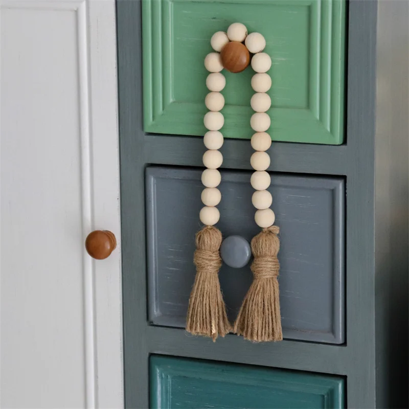 Boho Tassel Farmhouse Beads Natural Wood Bead Garlands Kids Baby Nursery Room Decor Rustic Wedding Vase Ornament Best Gifts