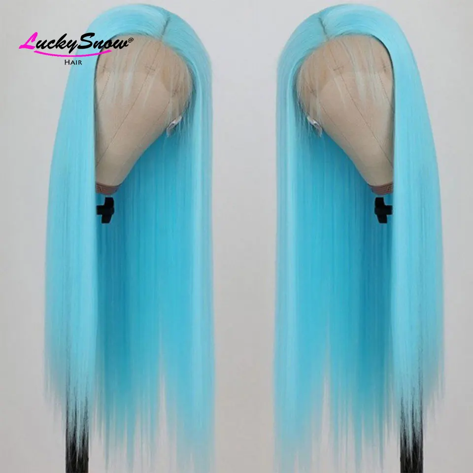 

Cosplay Colored Cyan Blue Brazilian Human Hair Wig 26 Inches 13x4 HD Lace Front Wigs 180 Density Pre Plucked Wear And Go