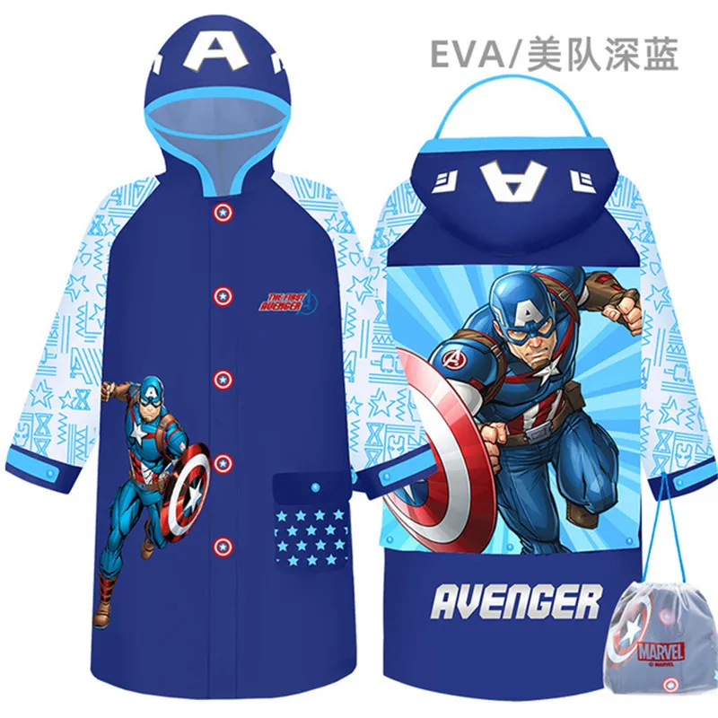 Disney children raincoat Captain America Spiderman Boy girl children student raincoat big brim school bag bit transparent poncho