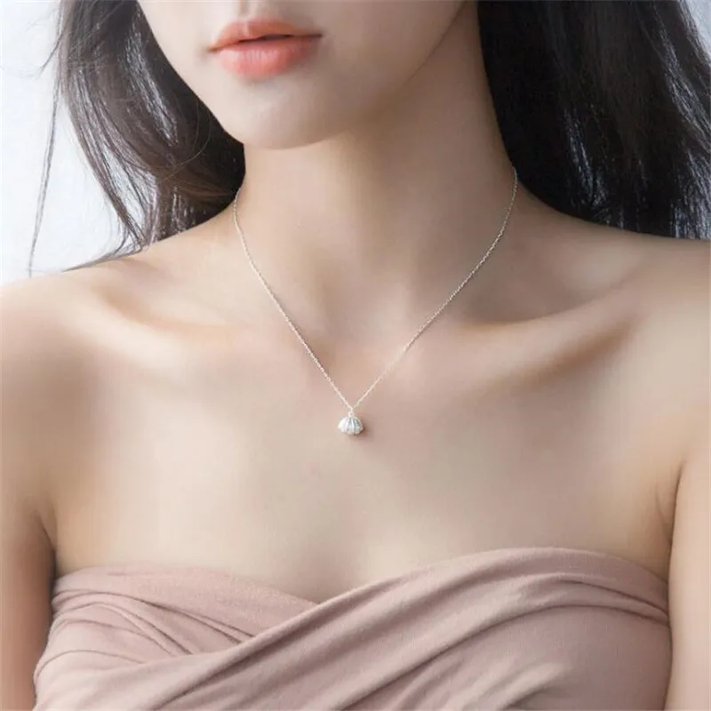 New Fashion Creative Shell 925 Sterling Silver Jewelry Temperament Pearl Full Of Crystal Clavicle Chain Pendant Necklaces XL051