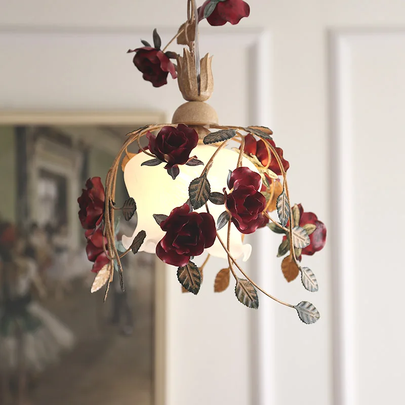 

Pastoral Flower Room Chandelier Hallway Lamp Dining-Room Lamp Aisle Light Wrought Iron Glass Home Decoration Lamp Lighting