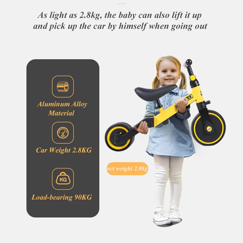 Infant Shining Children's Tricycle 3-in-1 Children's Scooter Balance Bike 1-6 Years Ride on Car 3 Wheels Non-inflatable