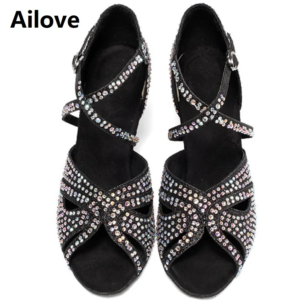 Ballroom Latin Dance Shoes Women`s Salsa Tango Dancing Sandals With Glitter and Crystals Wedding Performance Heels ALS042