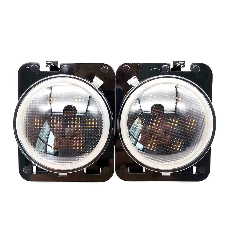 

1Pair Front Fender Side Marker LED Light w/ Halo Ring Angel eye DRL for Jeep Wrangler 07-18 JK North American models