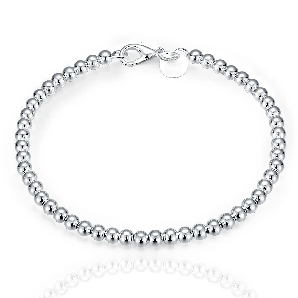 DOTEFFIL 925 Sterling Silver 6mm Ball Bead Chain Bransoletka dla kobiet Urok Biżuteria ślubna zaręczynowa — zdjęcie 7