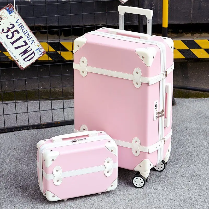 Ensemble de Valise de Voyage Rétro en ABS avec Roues, Chariot à Roulettes, Rose, Grande Capacité, Petite Valise, 20, 22, 24, 26 pouces