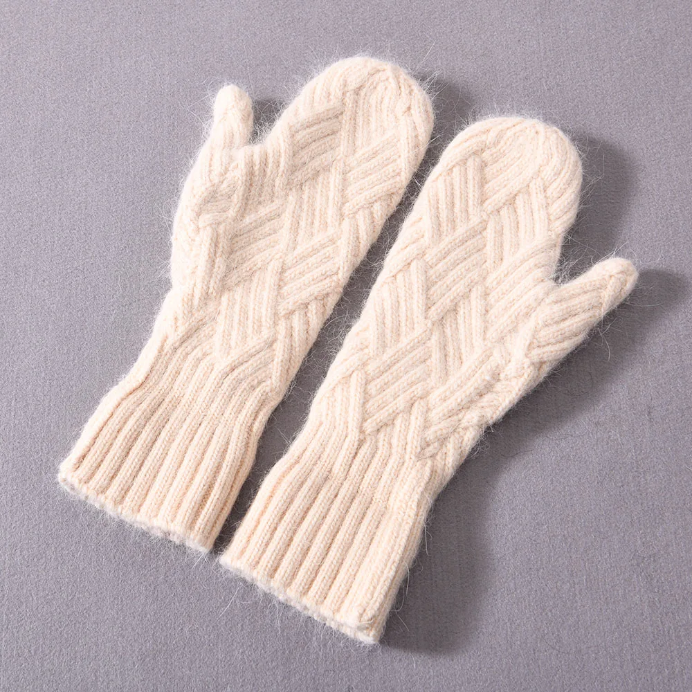 Jxwatcher Women Cashmere Knit Mittens High Quality Winter Female Wool Thickening Plush Fashion Warm Full Finger Gloves Female