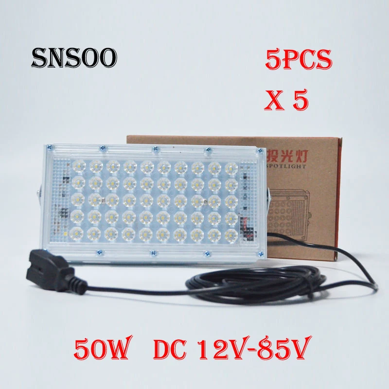 

NEW We produce 5PCS DC 12V-85V 50W 100W Floodlight Spotlight Volt Reflector Led Portable Security Light Connect with Battary