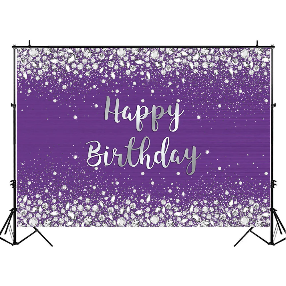 Mocsicka الأرجواني عيد ميلاد سعيد الخلفيات الفضة الماس بريق المرأة رائع حفلة عيد ميلاد مخصص صورة زخرفة خلفية