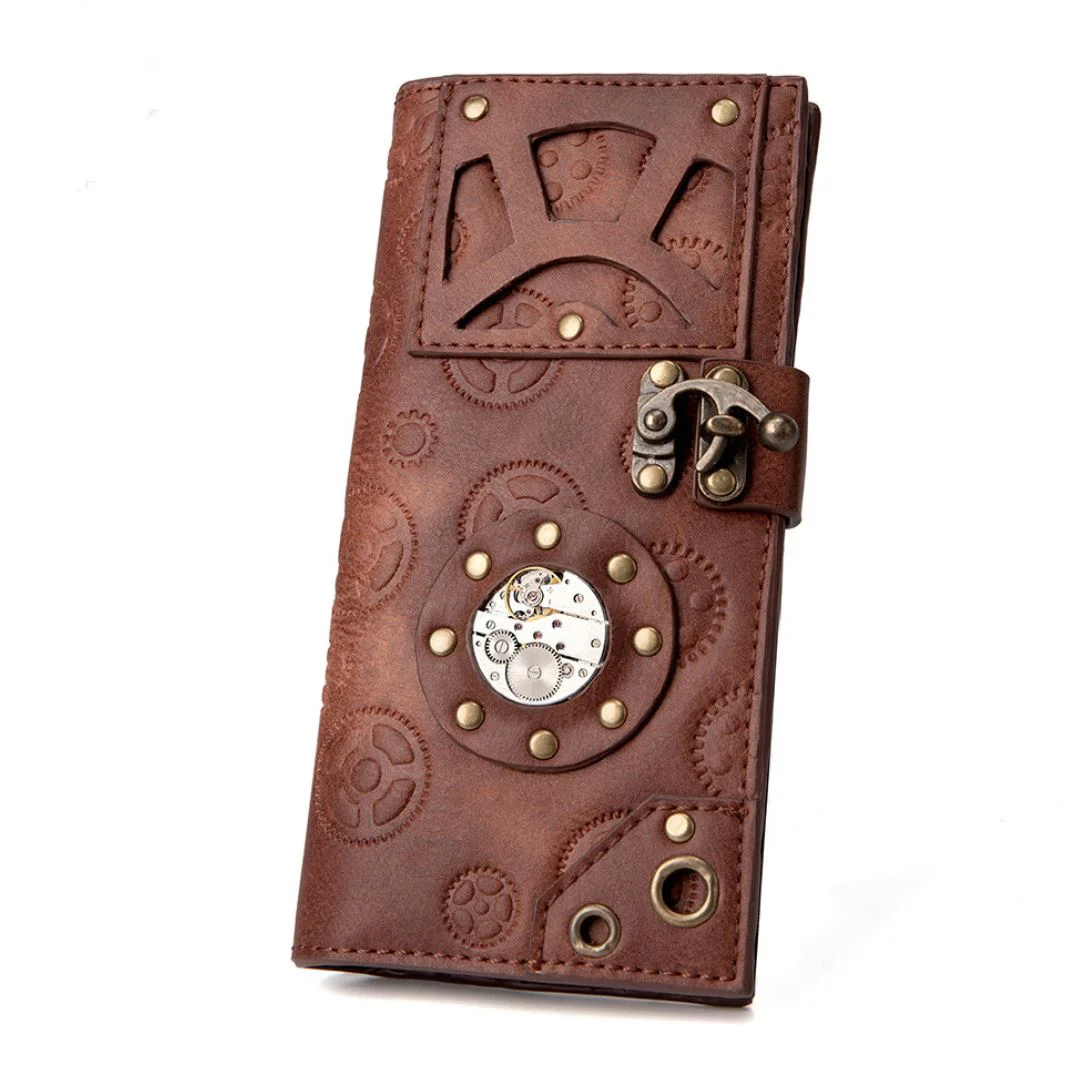 SzBlaZe Steampunk Gear Womens Long Wallet Vintage Leather Card Holder Men Handbag Purse Bag for Daily decorations holiday gifts