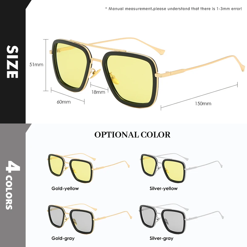 Top Quality Tony Stark Square Sunglasses Photochromic Polarized Men Glasses Steampunk Eyewear Driving Goggles zonnebril heren