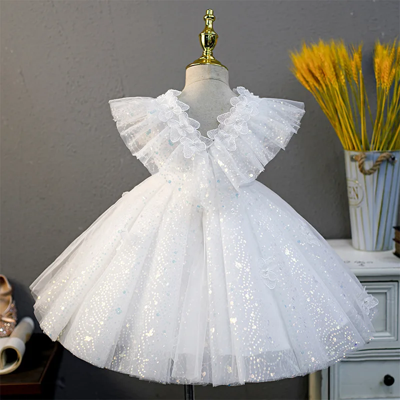 Korean Baby Girl Baptism Dress Kids Sequins Frocks Toddler Christening Gown 1st Birthday Dresses Infant Boutique Vestido